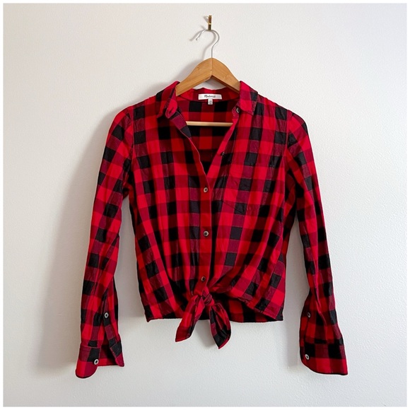 Madewell Flannel Tie-Front Shirt in Buffalo Check XXS - Picture 4 of 12